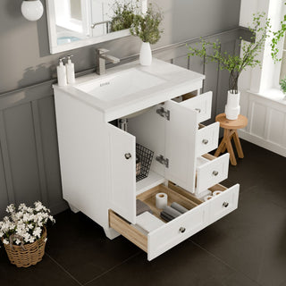 Eviva Happy 30"W White Bathroom Vanity with White Carrara Quartz Countertop