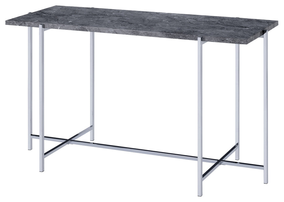 ACME Adelae Sofa Table, Faux Marble and Chrome