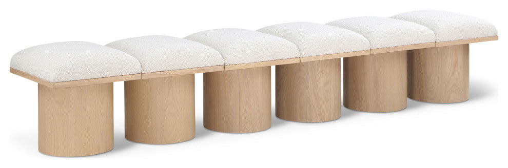 Pavilion Boucle Fabric Upholstered 6-Piece Modular Bench, Cream, Natural Finish
