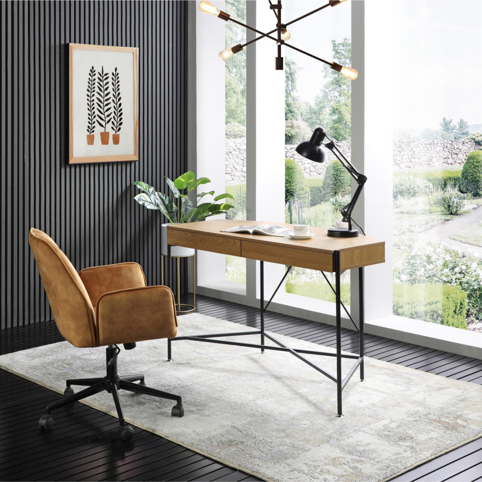 Loft Lyfe Laniya Desk, 2 Storage Drawers, Natural/Black