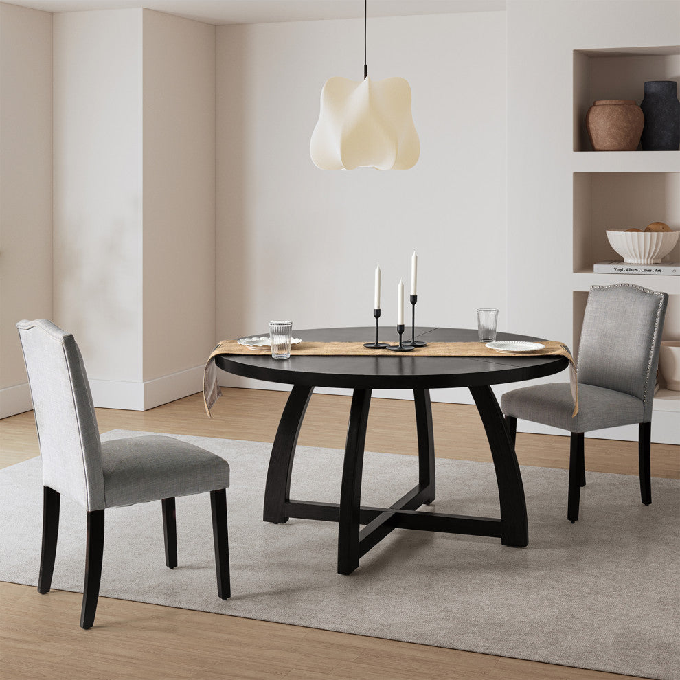 54"W Solid Wood Round Dining Table, Black