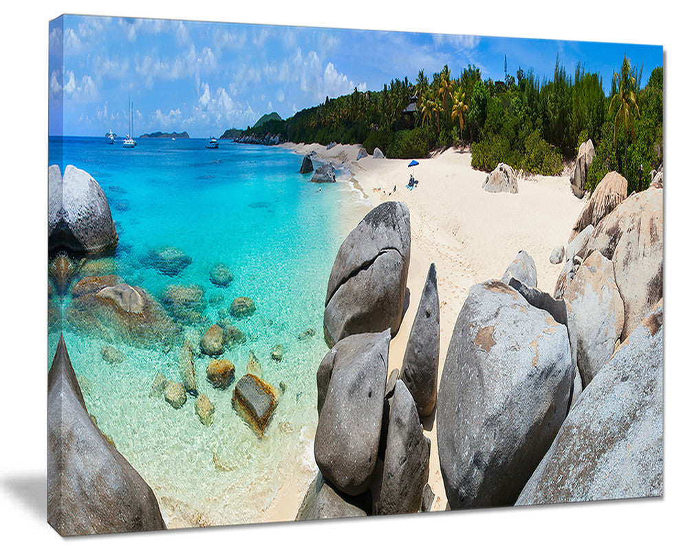 "Turquoise Ocean Water With Rocks" Modern Seascape Wall Art, 20"x12"