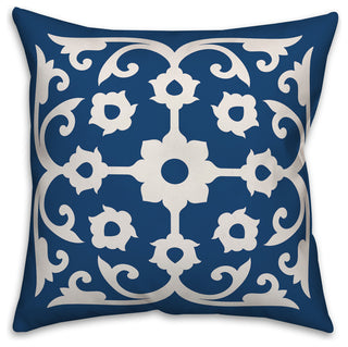Blue and White Tile 20x20 Throw Pillow Cover