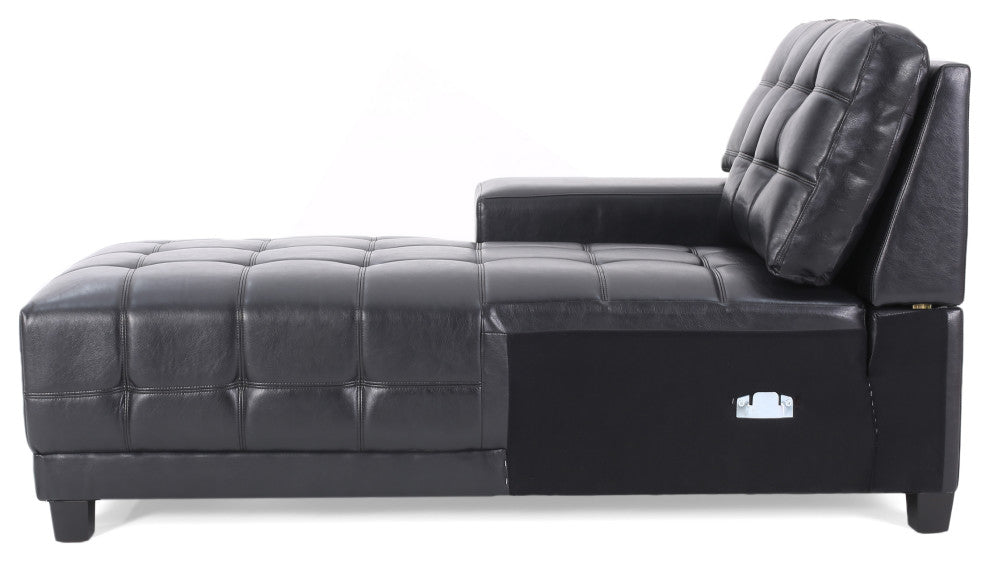 Littell Faux Leather 4 Seater Sofa, Chaise Sectional, Ottoman, Midnight + Dark B