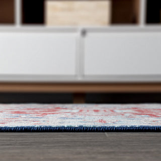 Modern Persian Vintage Medallion Red/Navy 2' x 8' Runner Rug