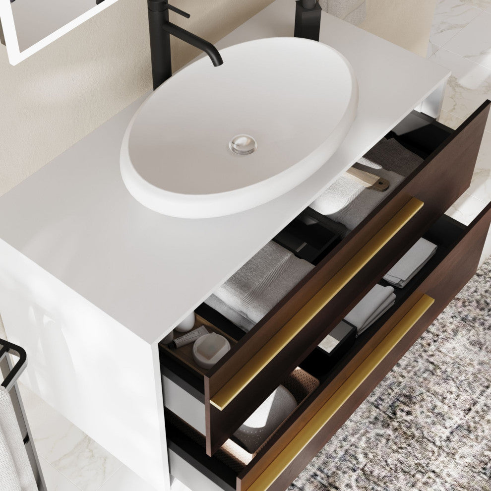 The Rhone Bathroom Vanity, Smoke Grey, 42", Single Sink, Wall Mounted