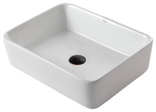 Elavo Ceramic Rectangle Vessel White Sink, PU Drain Oil Rubbed Bronze