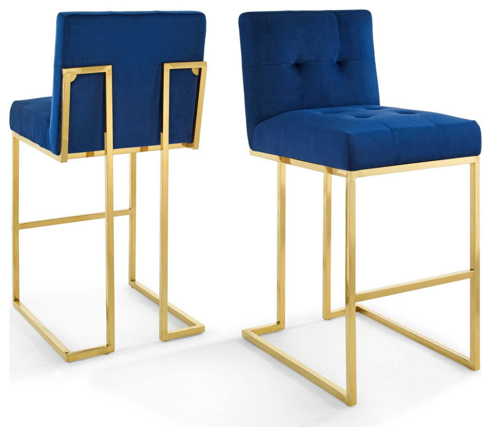 Bar Stool Chair Barstool, Set of 2, Velvet, Gold Blue Navy, Bar Pub Cafe Bistro