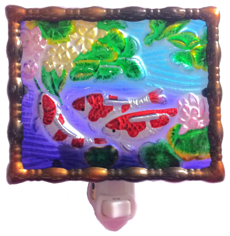 Hand Painted Koi Fish Night Light with Glass Shade