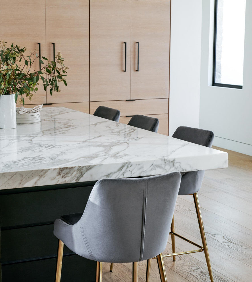 Karina Velvet Stool (Set of 2), Navy, Gold Base