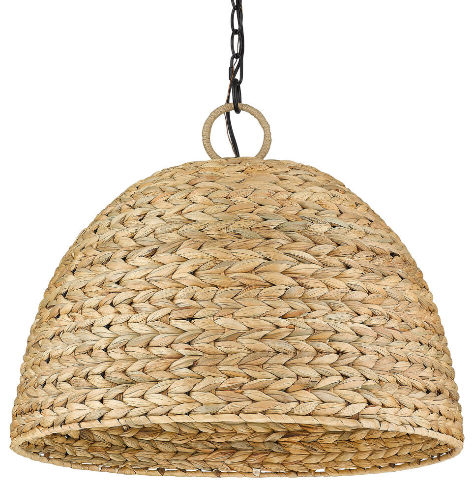 Golden Lighting 1081-5P Rue 5 Light 21"W Pendant - Matte Black / Woven Sweet
