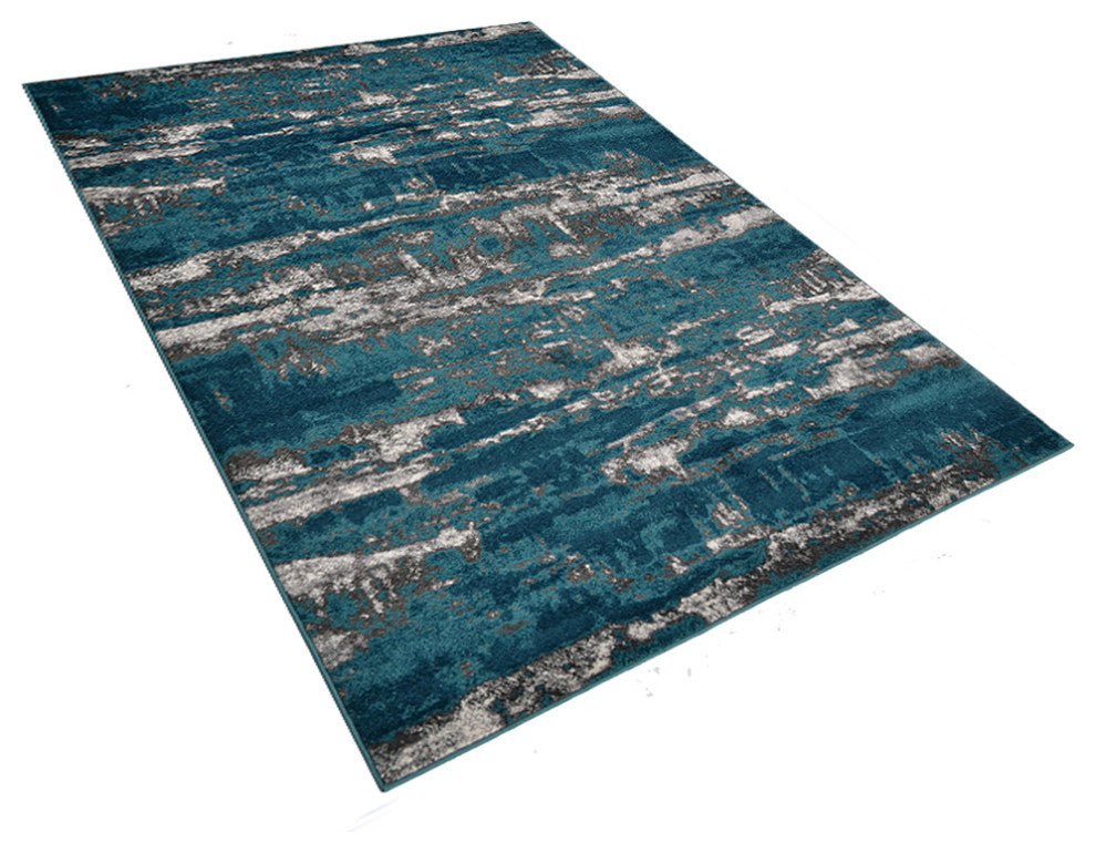 MACHINE MADE HEATSET POLYPROPYLENE AREA RUGS -Silver Blue Color,Abstract Design, [Rectangle] 4'x6'