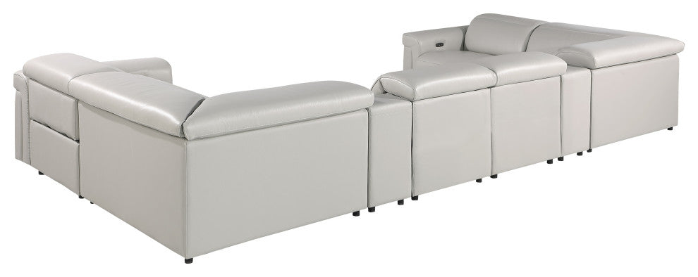 GIOVANNI 8-Piece 2-Power Reclining Italian Leather Sectional, Light Gray