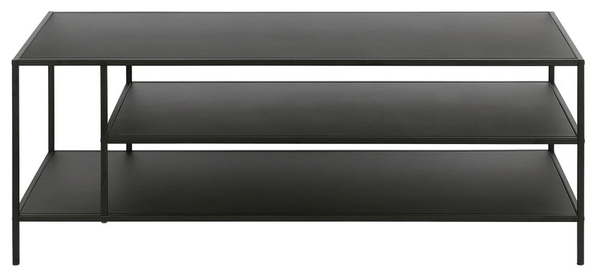 46" Black Steel Coffee Table With Two Shelves