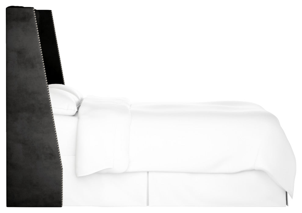 Williams Queen Nail Button Tufted Wingback Headboard, Velvet Black