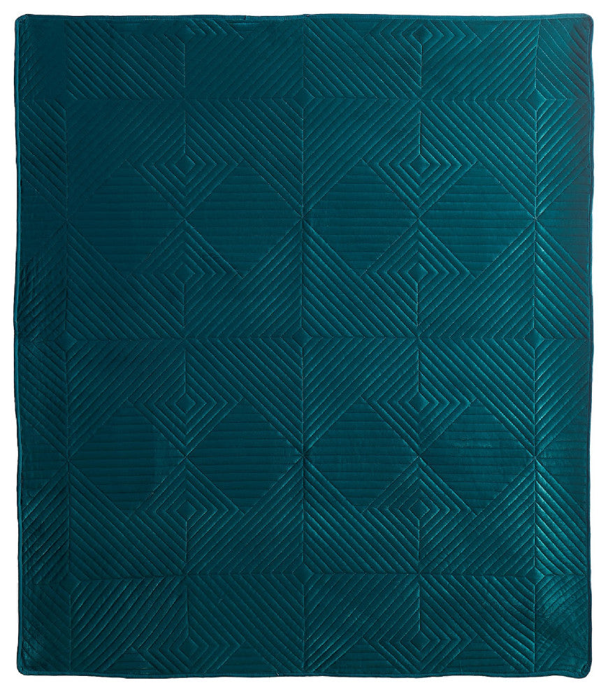 Benzara BM293464 Quilted Throw Blanket, Polyester Filling, Teal Dutch Velvet