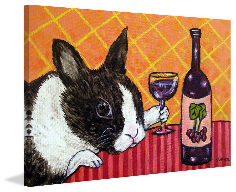 "Bunny Wine" Painting Print on Wrapped Canvas, 18"x12"