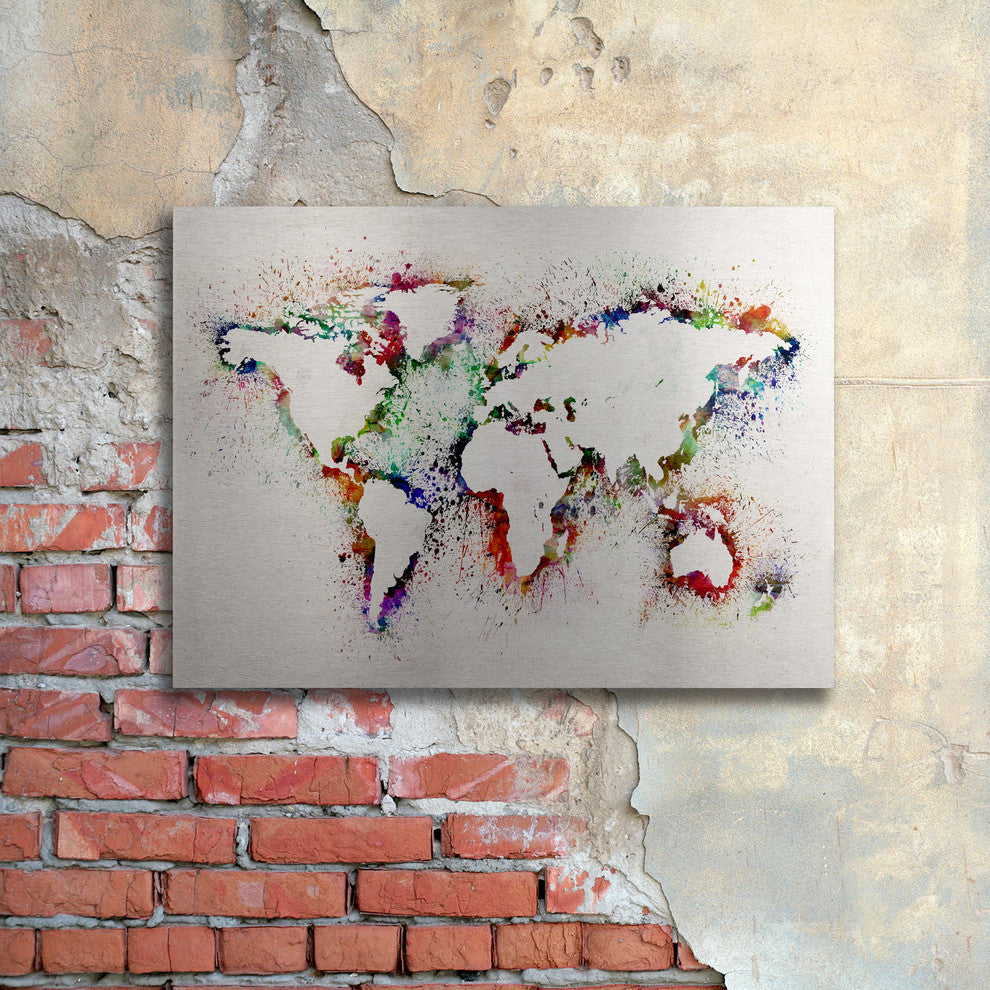 Michael Tompsett ''World Map'' Floating Brushed Aluminum Art, 22x16