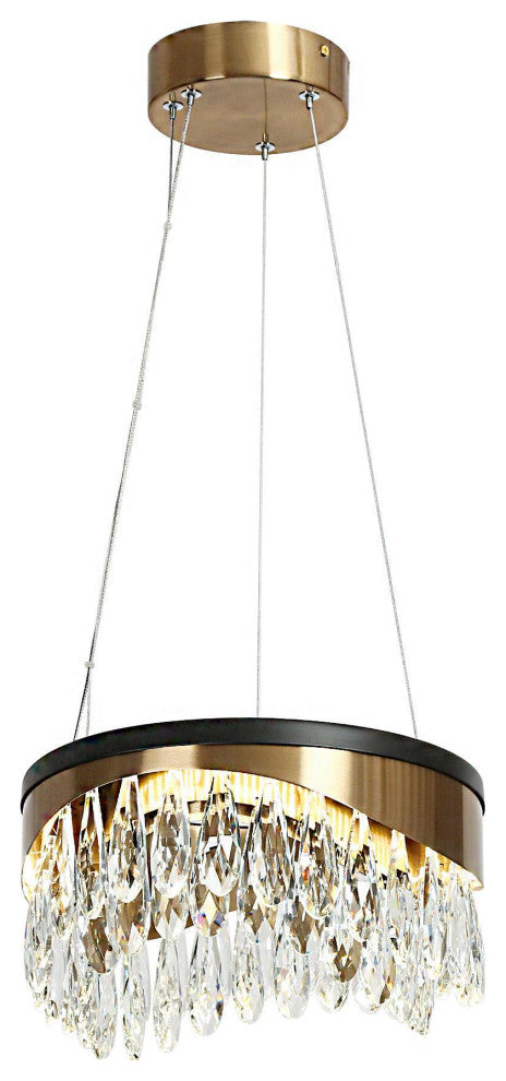 LNC Modern Black Polished Gold Drum Chandelier with Crystal Glass Drops, 11.8"w