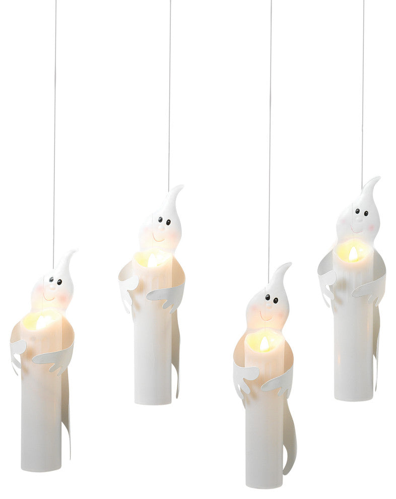 Set of 4, Battery Operated Candles, White Metal Ghosts