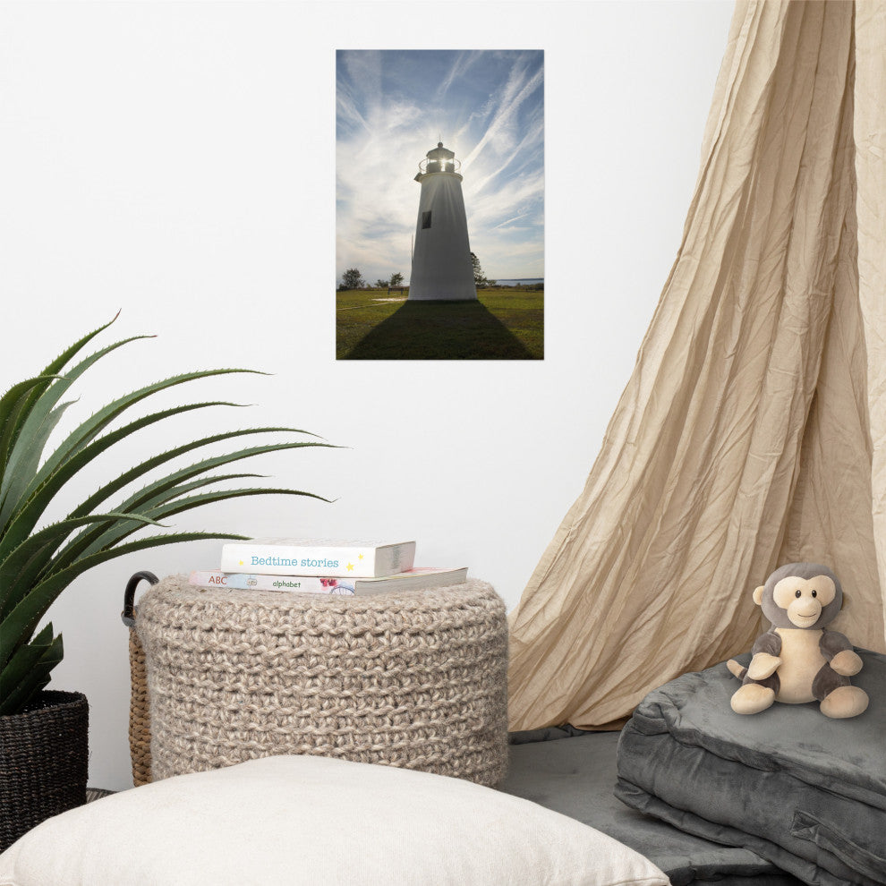 Turkey Point Lighthouse with Sun Flare Unframed Wall Art Prints, 12" X 18"