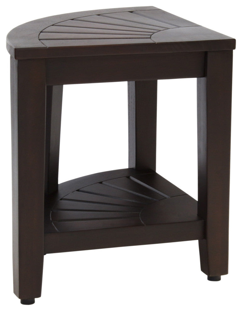 15.5" Kai™ Mocha-Shield Corner Teak Shower Bench with Shelf