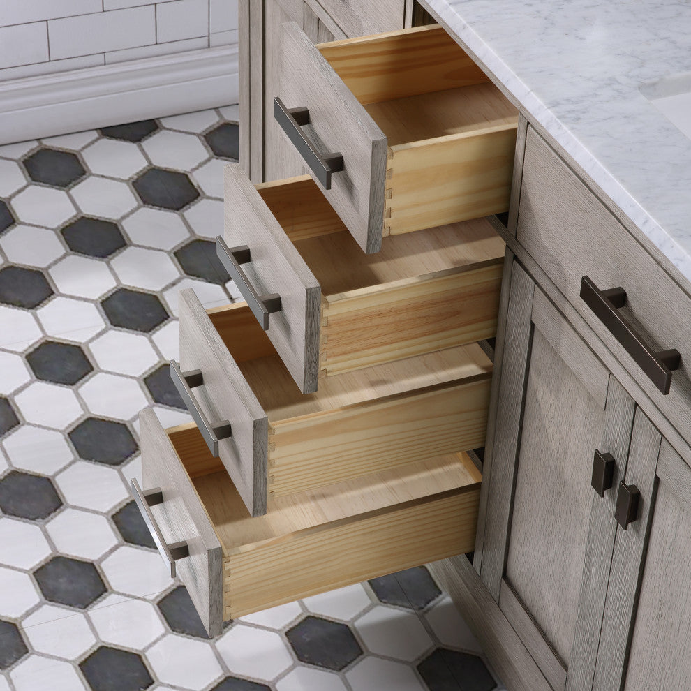 Chestnut 60" Bath Vanity, Grey Oak, Vanity With Mirror(s) With Oil-Rubbed Bronze Finsih Hardware