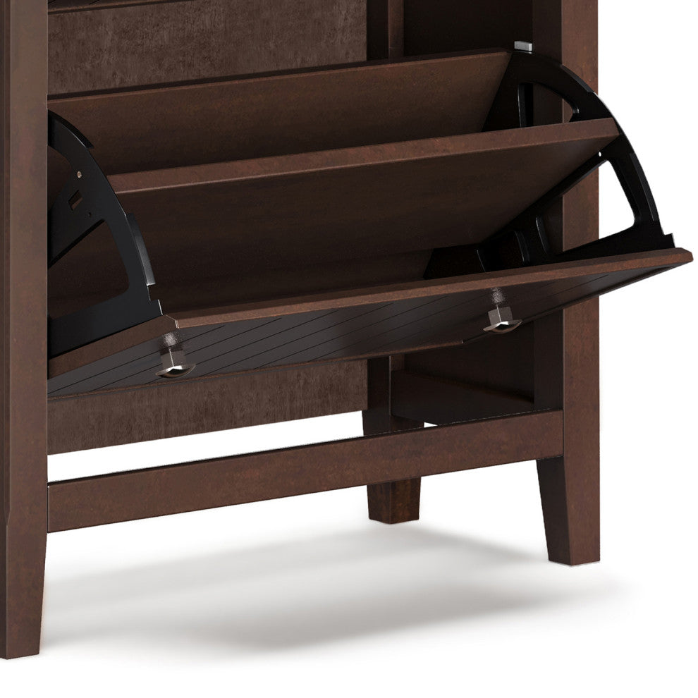 Acadian Solid Wood Entryway Shoe Storage Cabinet, Brunette Brown