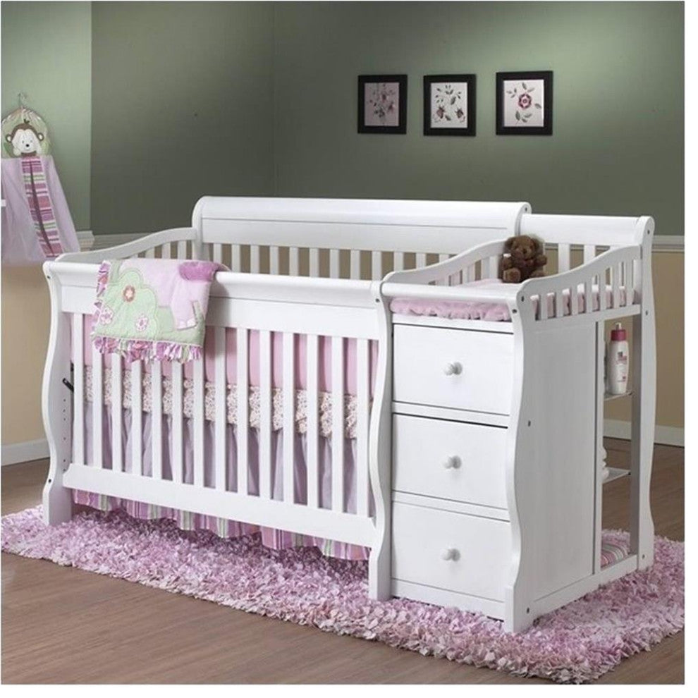 Pemberly Row 4 in 1 Convertible Wood Crib and Changer Combo in White