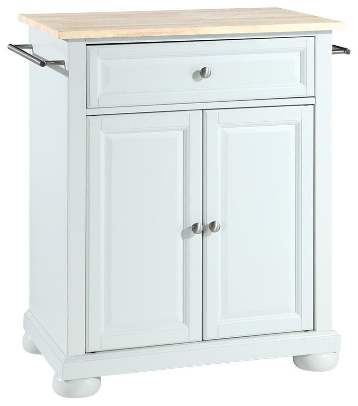 Crosley Furniture Alexandria Natural Wood Top Portable Kitchen Island in White