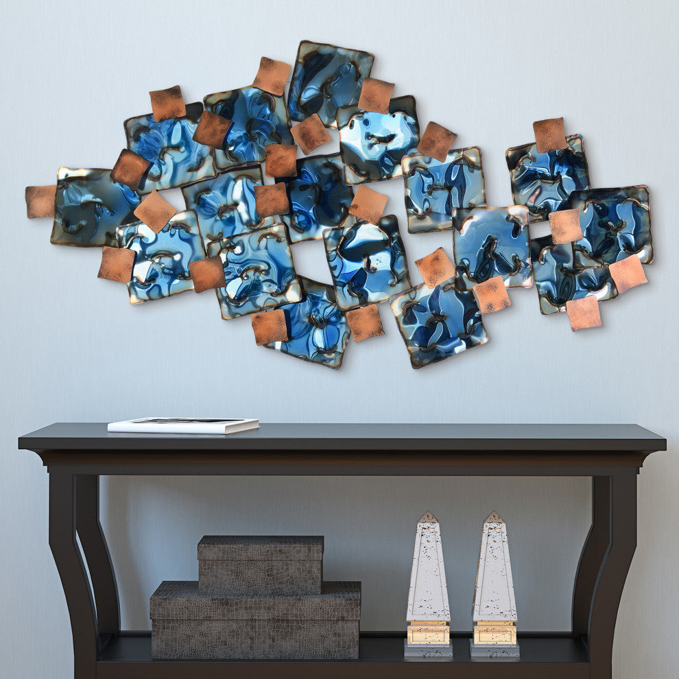 Hand Painted Etched Metal Wall Sculpture, Multi Color, Mesh