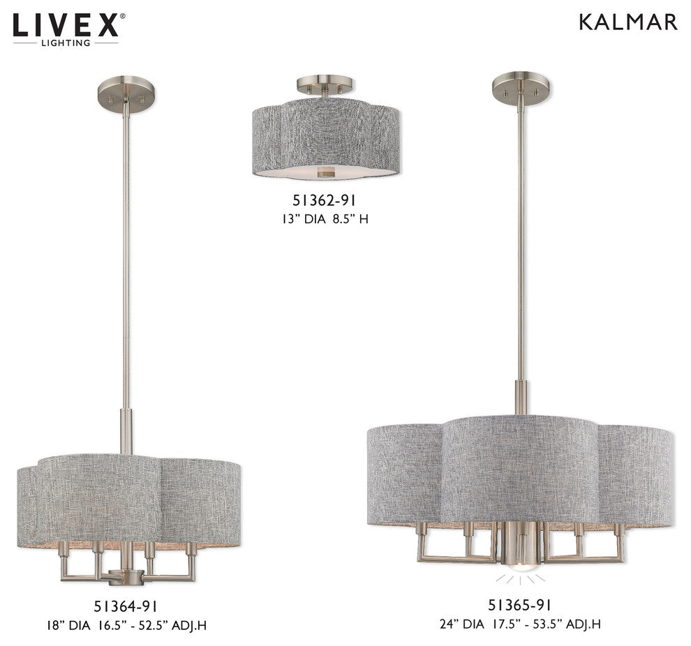 Livex Lighting Brushed Nickel 5 + 1 * Light Pendant Chandelier