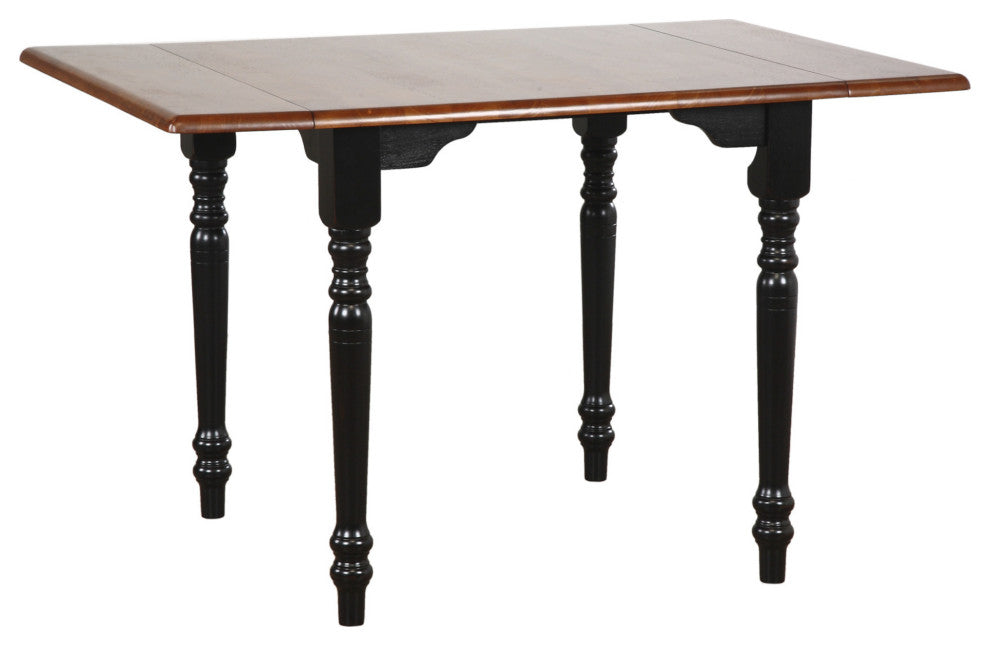 48" Rectangular Extendable Drop Leaf Dining Table, Antique Black With Cherry