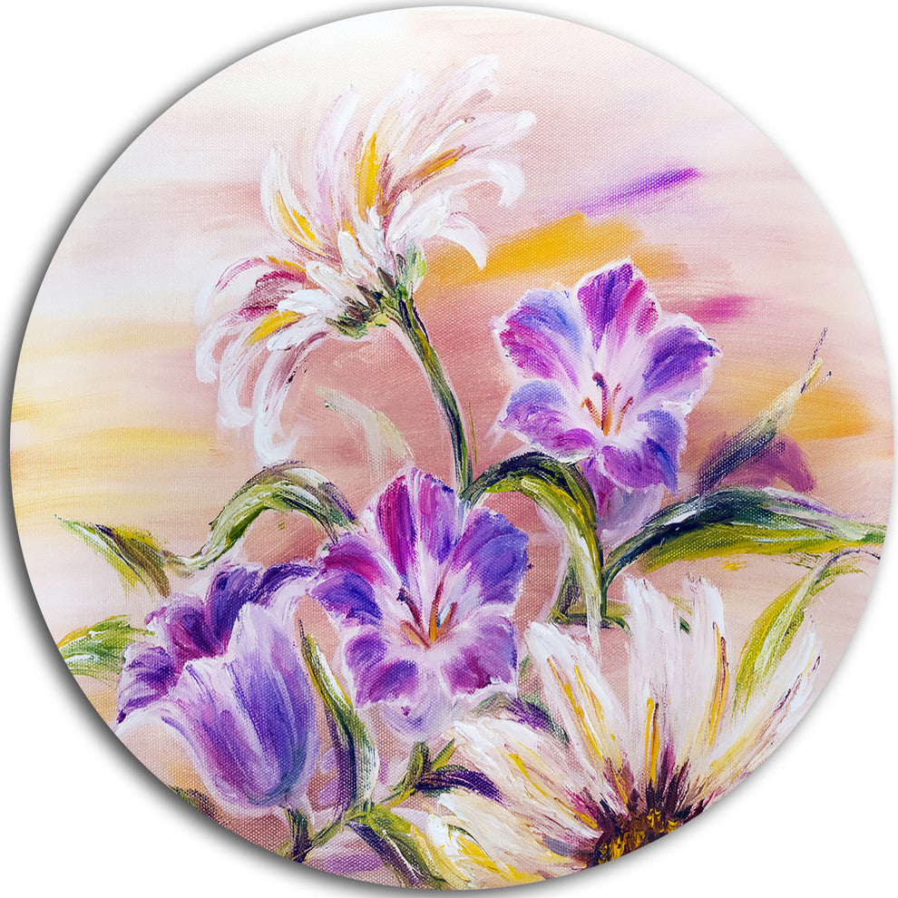 Purple Wildflowers, Floral Round Metal Wall Art, 23"