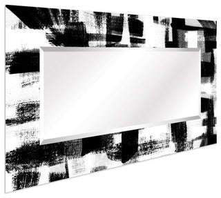 Abstract Rectangular Beveled Wall Mirror on Free Floating Printed Tempered Glass