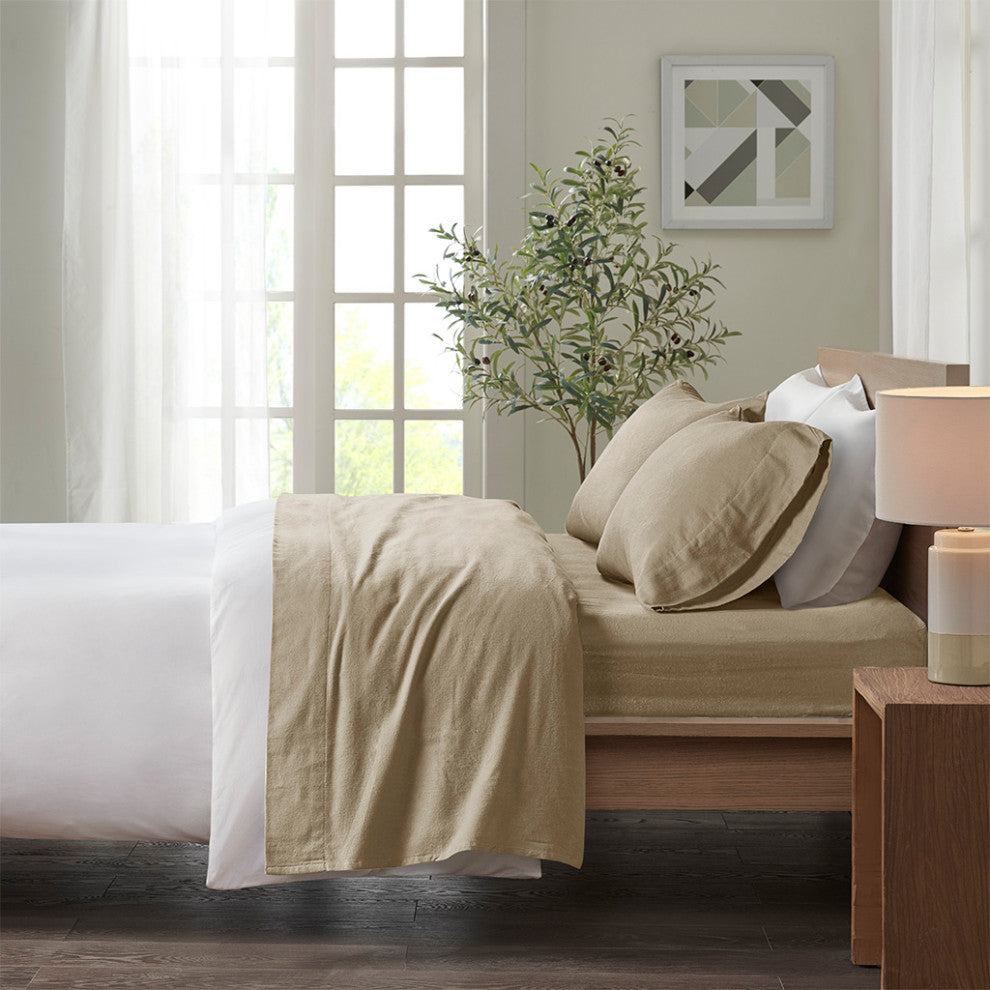 True North by Sleep Philosophy Cozy Flannel Sheet Set, Tan Solid