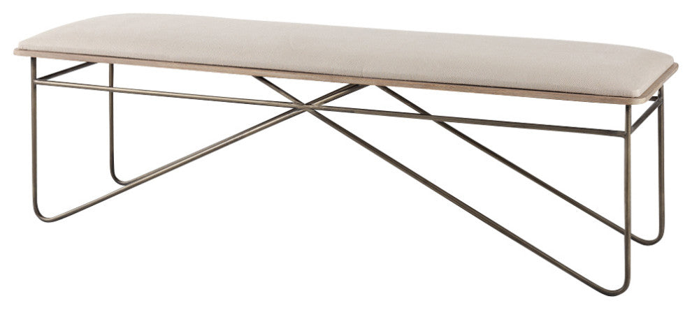 Camille 55.5Lx16.0Wx17.0H Cream Fabric Seat With Metal Frame Bench