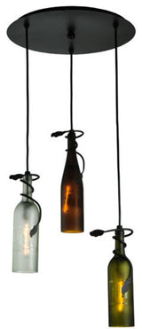 18W Tuscan Vineyard Multi-Color 3 Wine Bottle Cascading Pendant