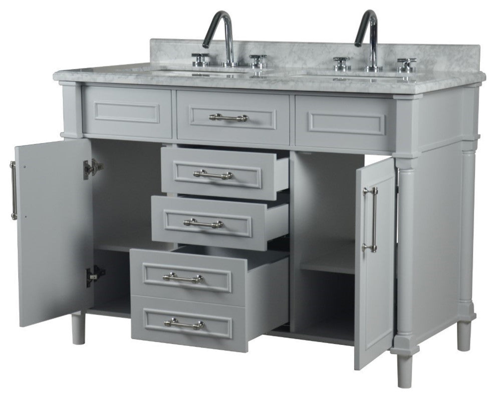 48" Double Vanity, Light Gray With White Carrara Marble Top