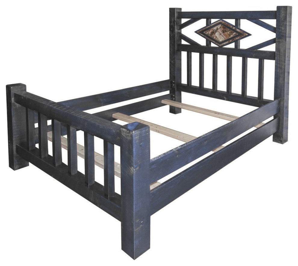 Barnwood Style Timber Peg Diamond Bed, Smokey Gray, Full