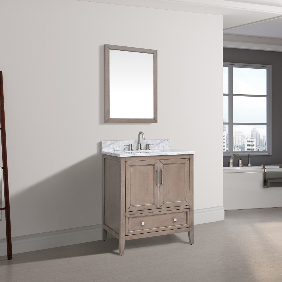 Avanity Everette 30" Vanity Combo in Gray Oak and Carrara White Marble Top