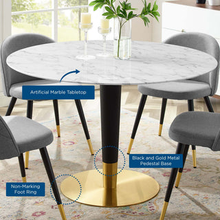 Dining Table, Round, Artificial Marble, Metal, Gold White, Modern, Cafe Bistro
