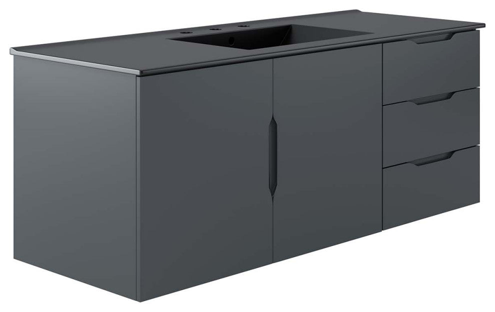 Sink Vanity Cabinet, Gray Black, Ceramic, Melamine, Modern, Hotel Bathroom