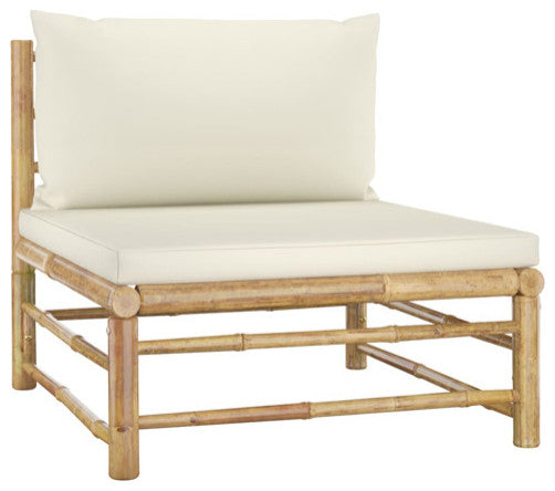 vidaXL Patio Lounge Set Sofa Couch 4 Piece with Cream White Cushions Bamboo