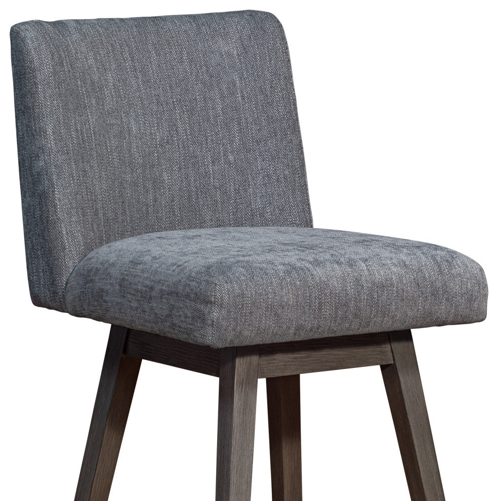 Basila Swivel Counter Stool in Grey Oak Wood Finish with Grey Fabric