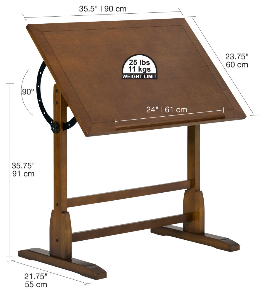 Vintage Drafting Table, Rustic Oak, Rustic Oak, 36"