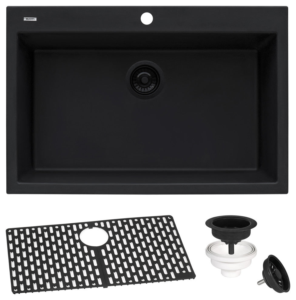 30-inch inch Dual-Mount Granite Composite Sink - Midnight Black - RVG1030BK