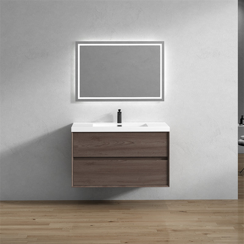 Ashley 42'' Floating Vanity, Acrylic Top, Red Oak