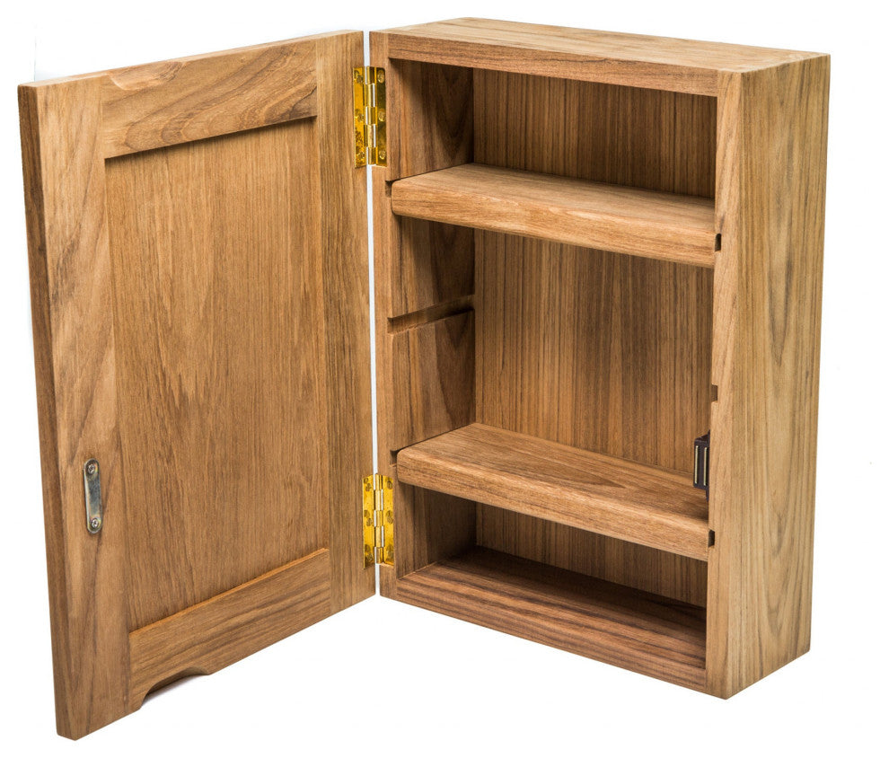 Traditional Solid Teak Hanging Mirrored Medicine Cabinet