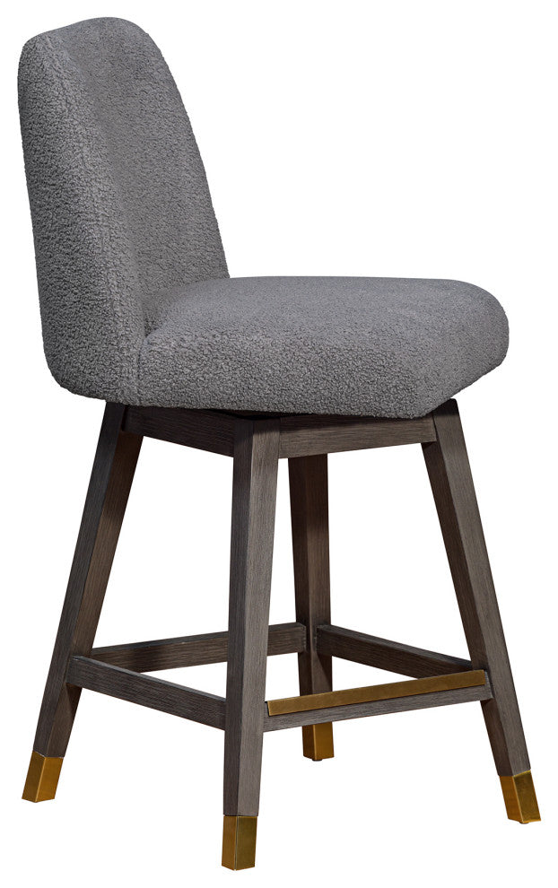 Amalie Swivel Counter Stool, Gray Oak Wood Finish With Gray Boucle Fabric